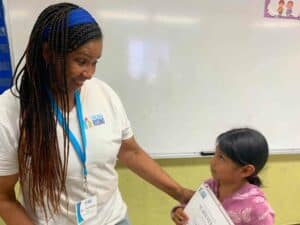 SbR Tutor Henrietta Fabio at Horace Mann Elementary School in Oakland.